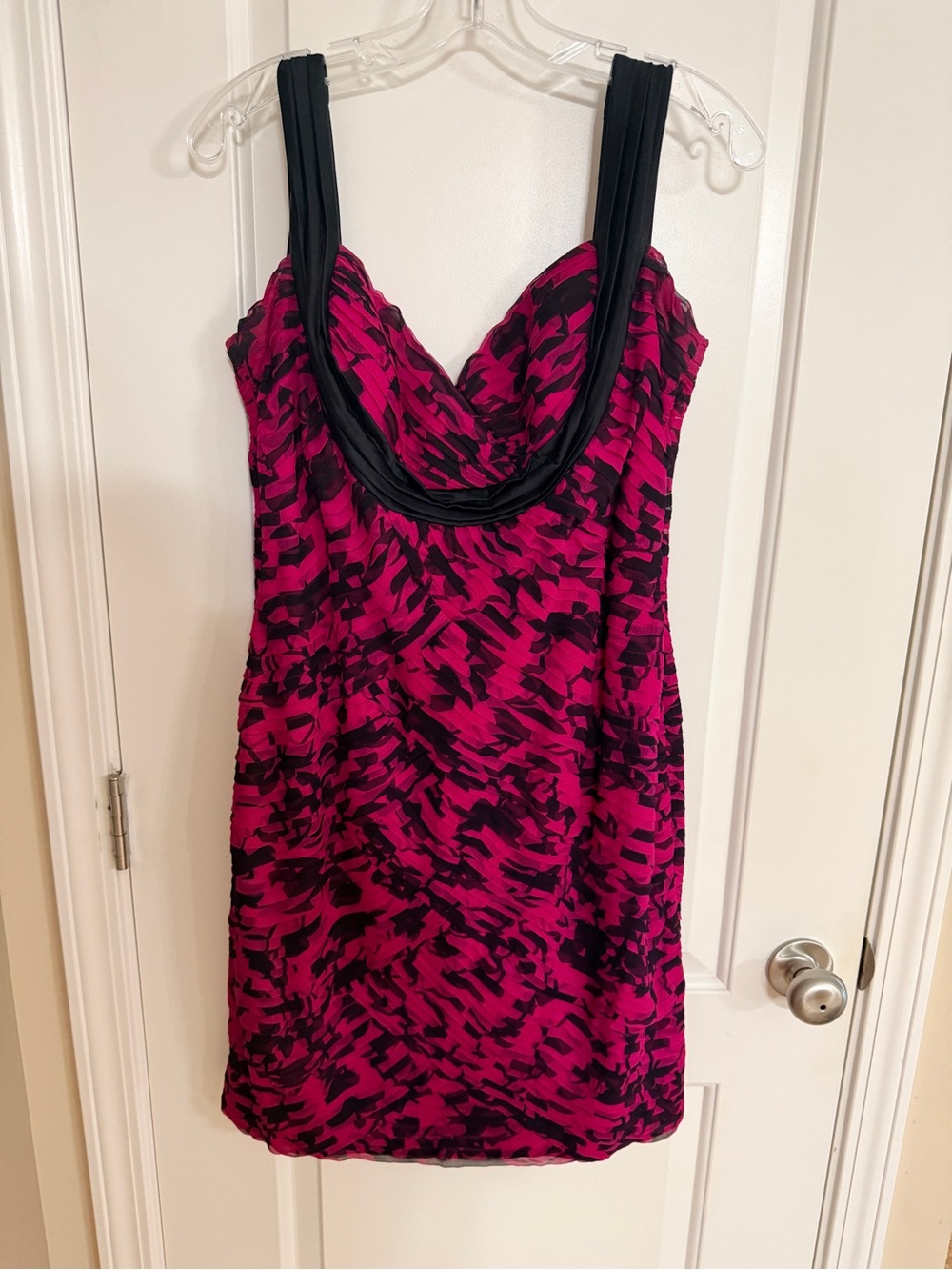 Tadashi Shoji Fuchsia and Black Draped Cowl Cocktail Dress